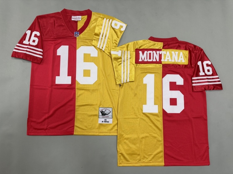Men 2025 San Francisco 49ers #16 Montana red yellow Throwback Limited NFL Jersey style 001->san francisco 49ers->NFL Jersey